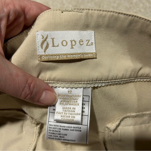 Lopez Womens Golf Shorts Size 12 Beige Khaki 10” inseam Flat Front - Picture 6 of 11